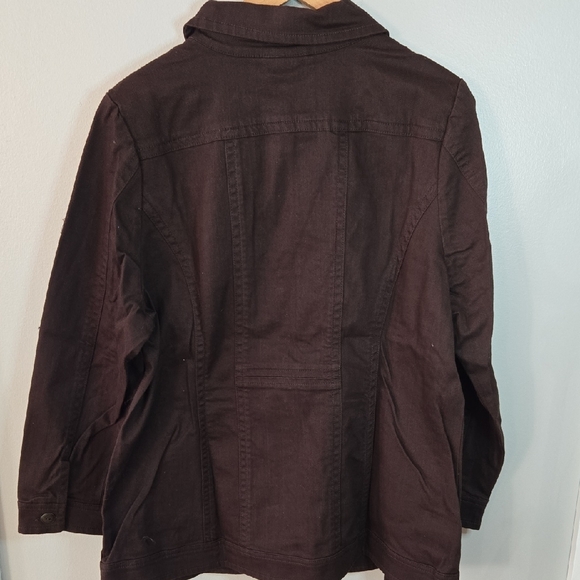 Liz&Me Women's Plus16 Dark Brown Denim Utility Zipper Barn Style Pocket Jacket - Picture 10 of 16